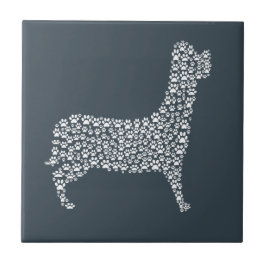 White Paw Print Dog Silhouette Pattern Fabric Tegeltje