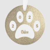 White Paw Print Gold Cat Foto met naam Jaar Ornament (voorkant)