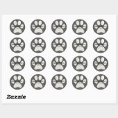 White Paw Print Logo op grijs productetiket Ronde Sticker (Vel)