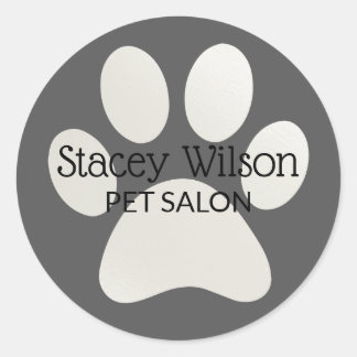 White Paw Print Logo op grijs productetiket Ronde Sticker
