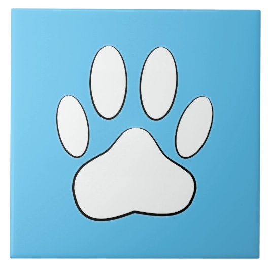 White Paw Print op Sky Blue Tile Tegeltje (Voorkant)