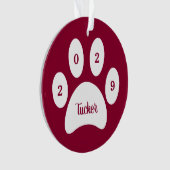 White Paw Print Red Dog Foto met naam Jaar Ornament (voorkant)
