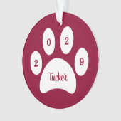 White Paw Print Red Dog Foto met naam Jaar Ornament (voorkant)