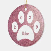 White Paw Print Roos Gold Cat Foto met naam Jaar Keramisch Ornament (Links)