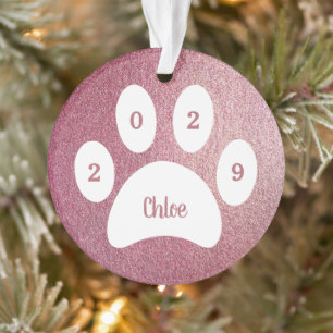 White Paw Print Roos Gold Cat Foto met naam Jaar Ornament