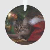 White Paw Print Silver Cat Foto met naam Jaar Ornament (achterkant)