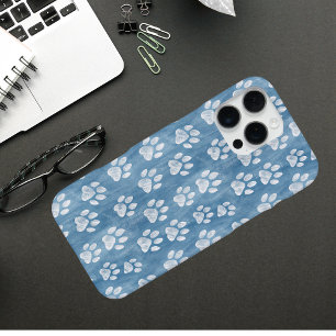 White Paw Prints op Blauw – Rustieke Pet Lover iPhone 16 Pro Max Hoesje