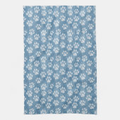 White Paw Prints op Blauw – Rustieke Pet Lover Theedoek (Verticaal)