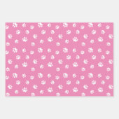 White Paw Prints Patroon Roze Blauw Paarse Inpakpapier Vel (Voorkant)