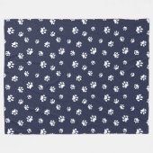 White Paw Prints Pattern Navy Blue Fleece Deken (Voorkant (Horizontaal))