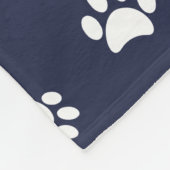 White Paw Prints Pattern Navy Blue Fleece Deken (Hoek)