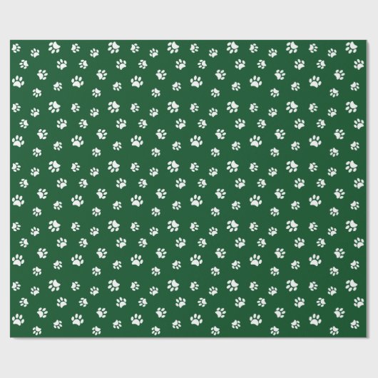 White Paw Prints Pattern op Green Cadeaupapier (Vlak)