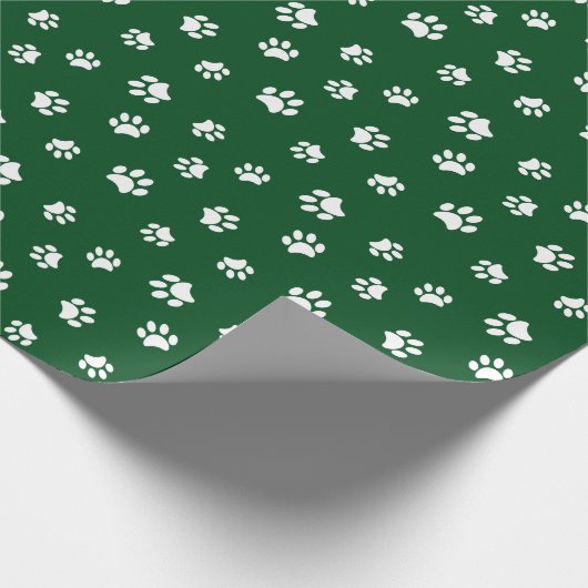 White Paw Prints Pattern op Green Cadeaupapier (Hoek)