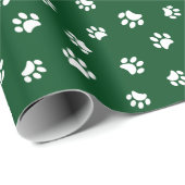 White Paw Prints Pattern op Green Cadeaupapier (Rol Hoek)