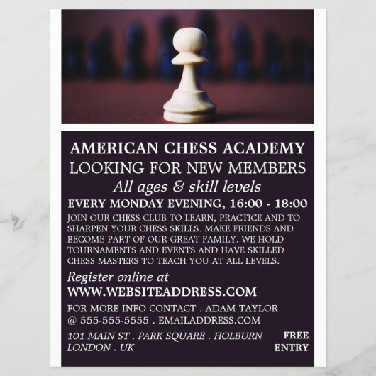 White Pawn, Chess Club Adverteren Flyer (Voorkant)