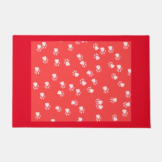 WHITE PAWS ON RED  DEURMAT (Voorkant)