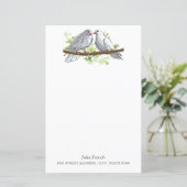 White Peace Dove Birds on Branch Stationery Paper (Staand voorkant)