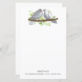 White Peace Dove Birds on Branch Stationery Paper (Voorkant / Achterkant)