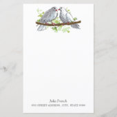 White Peace Dove Birds on Branch Stationery Paper (Voorkant)