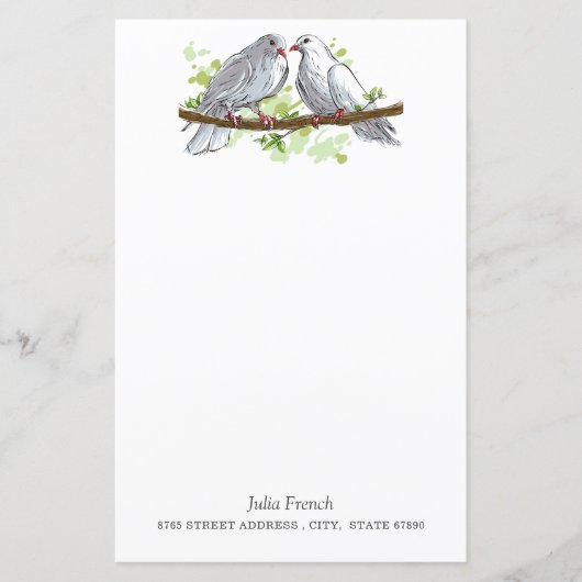White Peace Dove Birds on Branch Stationery Paper (Voorkant)