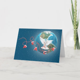 White Peace Dove On Earth Planet Feestdagen Kaart