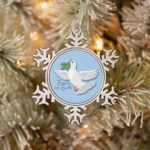 White Peace Dove op Aarde Tin Sneeuwvlok Ornament