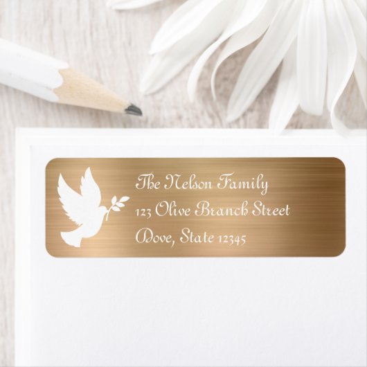 White Peace Dove Silhouette Faux Gold Foil Etiket (Insitu)