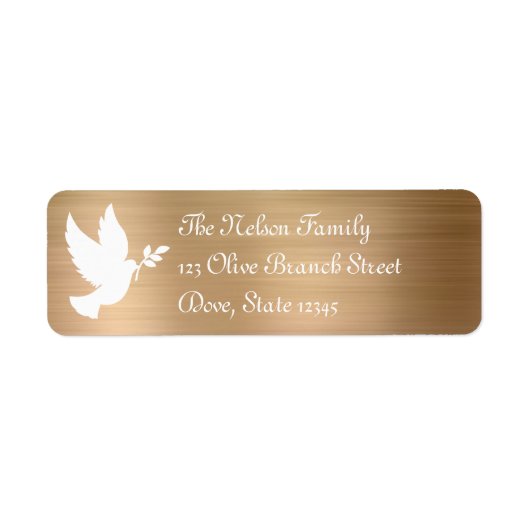 White Peace Dove Silhouette Faux Gold Foil Etiket (Voorkant)