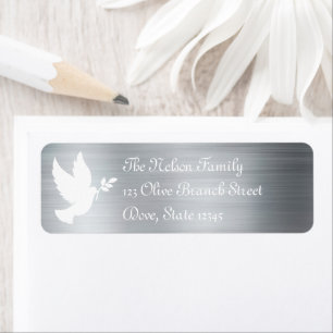 White Peace Dove Silhouette Faux Silver Foil Etiket