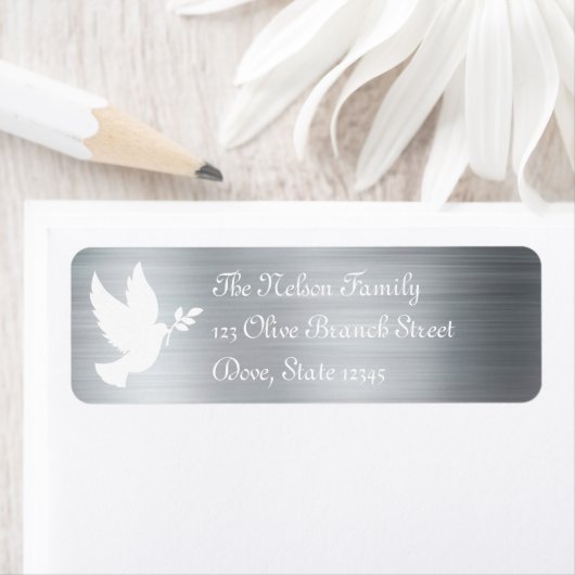 White Peace Dove Silhouette Faux Silver Foil Etiket (Insitu)