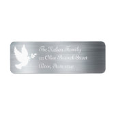 White Peace Dove Silhouette Faux Silver Foil Etiket (Voorkant)