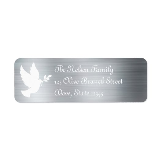 White Peace Dove Silhouette Faux Silver Foil Etiket (Voorkant)