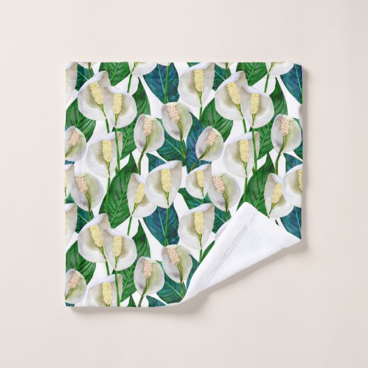 White Peace Lily Bad Handdoek (Wasdoekje)
