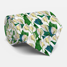 White Peace Lily Pattern Stropdas