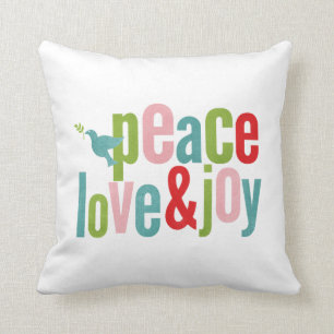 White Peace Love and Joy Color Kerstmis Kussen