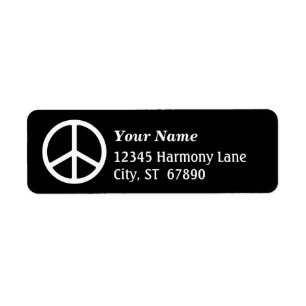 White Peace Sign on Black Custom Address Label