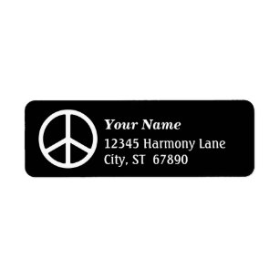 White Peace Sign on Black Custom Address Label