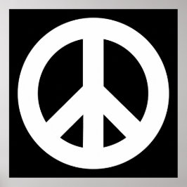 White Peace Symbol on Black Poster