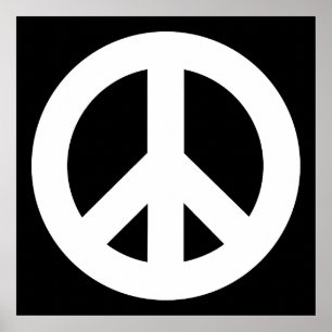 White Peace Symbol on Black Poster