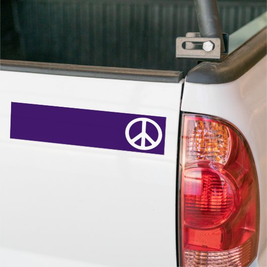White Peace Symbol on Dark Paars Bumpersticker (Op Truck)