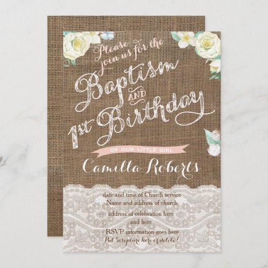 White Peach-baptisme en 1st Birthday-uitnodigingen Kaart (Voorkant / Achterkant)