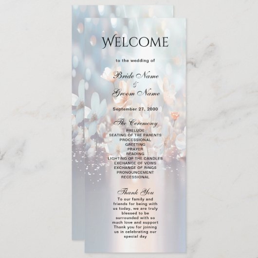 White Peach Bloemen Wedding Programma Programmakaart (Voorkant / Achterkant)