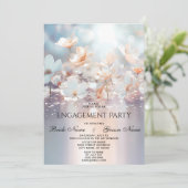 White Peach Floral Verloving Invitation Kaart (Staand voorkant)