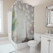 White Peacock and Green Peacock Feather art Print Douchegordijn (In situ)