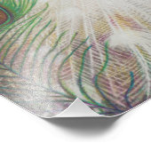 White Peacock and Green Peacock Feather art Print Foto Afdruk (Hoek)