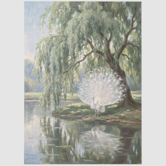 White Peacock by the Willow Decoupage Tissuepapier (Voorkant)