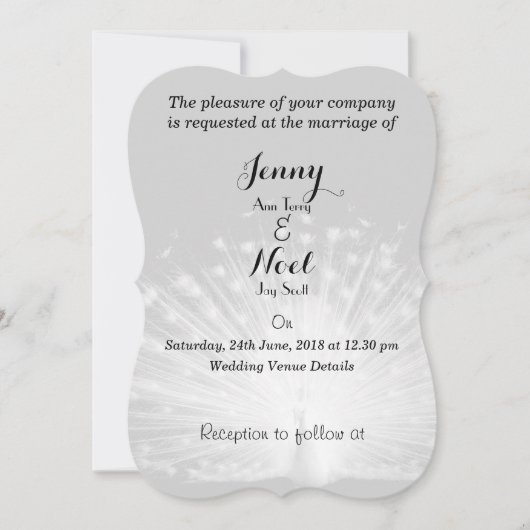 White Peacock Feathers Wedding Invitation Kaart (Voorkant)
