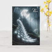 White Peacock in Moonlight Sympathy Kaart (Gele Bloem)