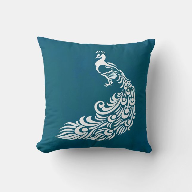 White Peacock on Blauwgroen Chic Stylish Art Deco  Kussen (Voorkant)