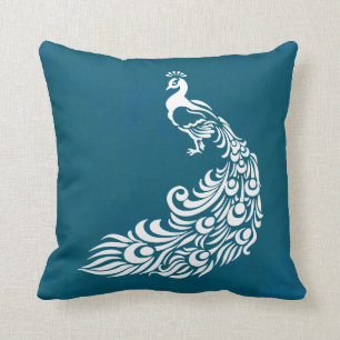 White Peacock on Blauwgroen Chic Stylish Art Deco  Kussen